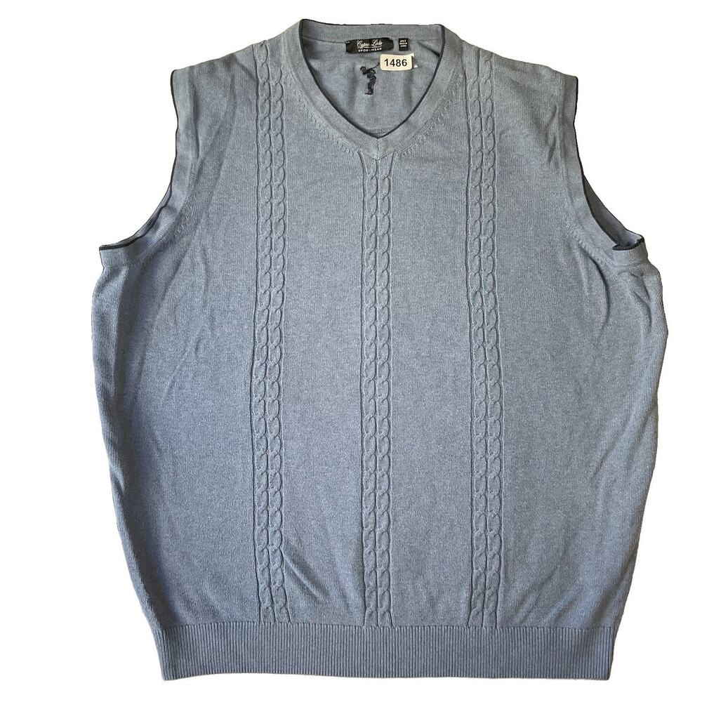 Cypress Links Men Sweater Vest 2XT Blue Pony Embroidery Cable Knit Sleeveless